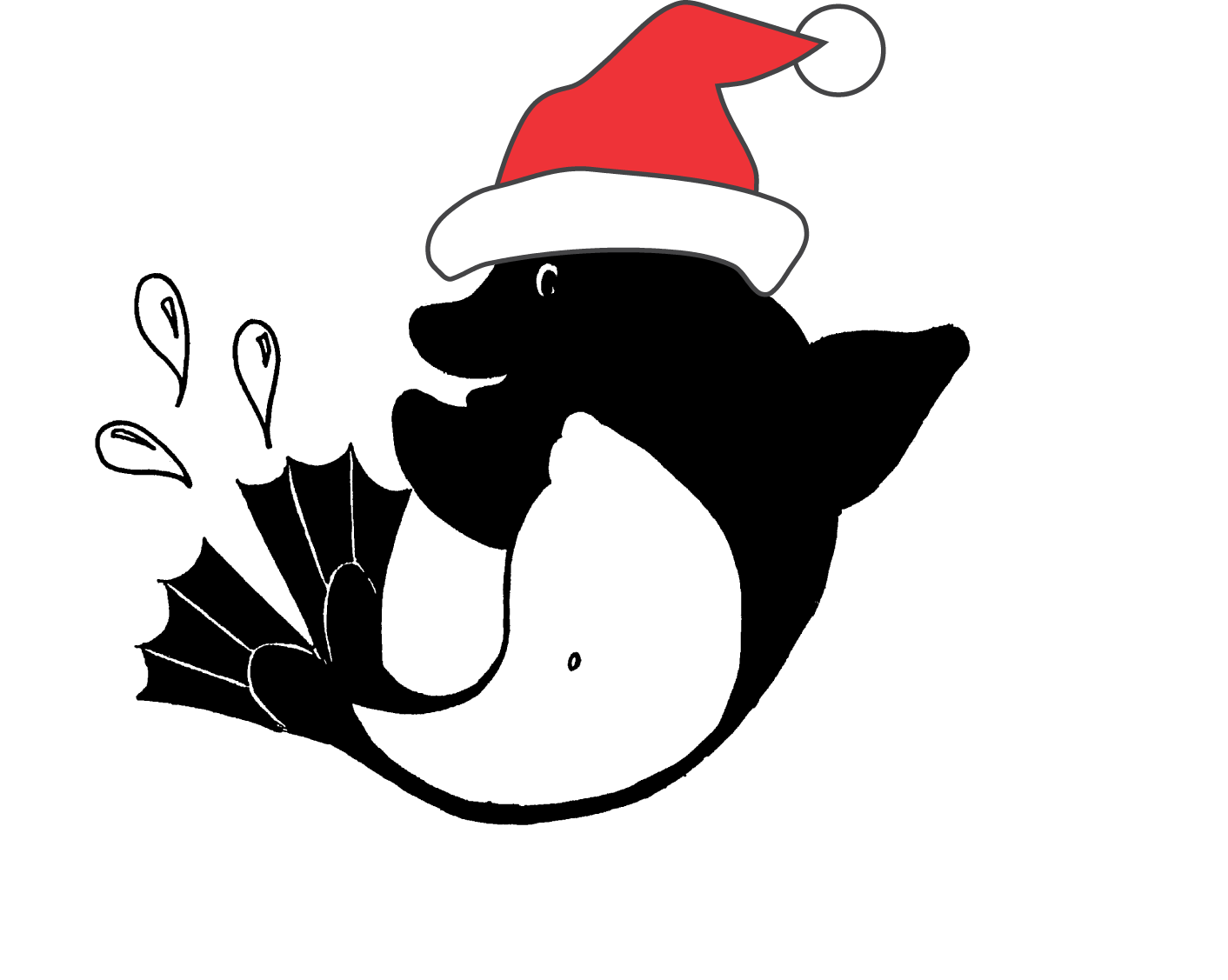 Dolfins mascot Flippy wearing a red and white santa hat