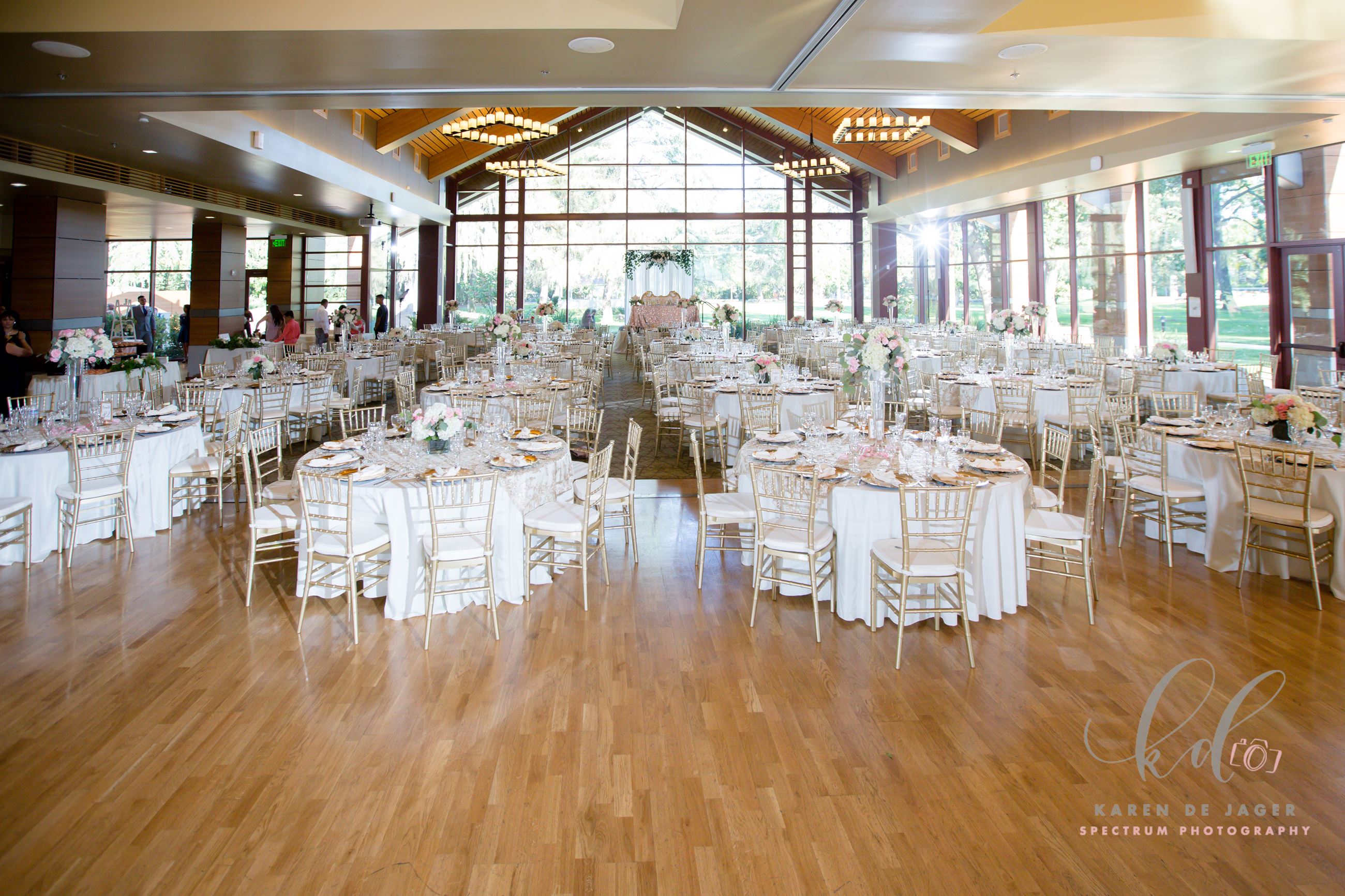 Perera Pavilion large event setup, white linens 